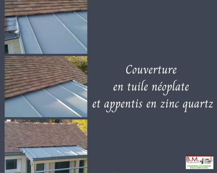 Couverture en tuile néoplate et appentis en zinc quartz Conflans-Sainte-Honorine